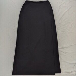 Eileen Fisher Faux Wrap Pull On Wool Midi Skirt Size Small In Black